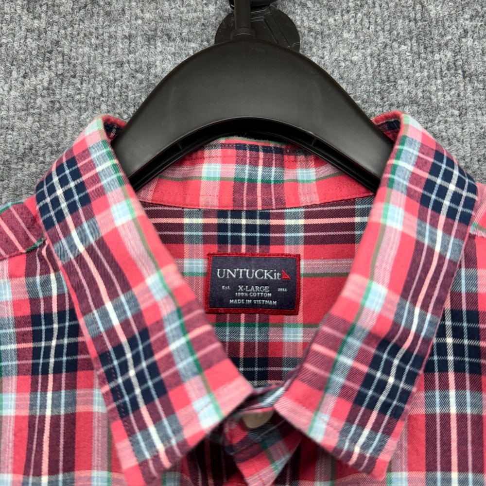 UNTUCKit Mens X Large Plaid Long Sleeve Button Down Shirt Red Blue Cotton - Picture 3 of 8